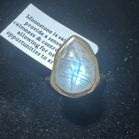 14K Gold Plated 925 Sterling Silver Rainbow Moonstone Ring 7 - Picture 3 of 13